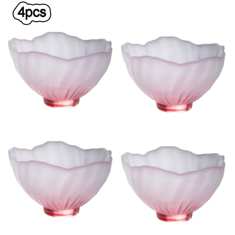4pcs 40ml 1.35oz Japanese Gradient Pink Frosted Glass Tea Cups,Cute Pink Cherry Blossom Heat Resistant Tea Cup for Home, Office, Gift for Mother