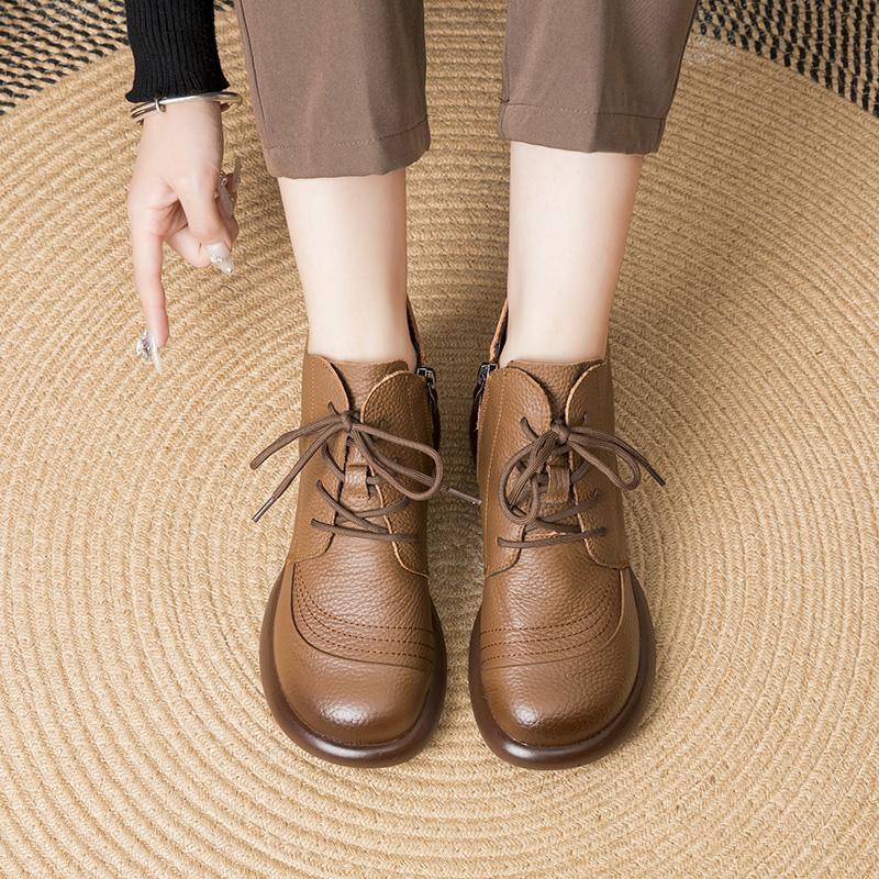 Fashion GKTINOO Women Autumn Boots Cowhide Ankle Boots 2025 Winter Retro Casual Genuine Leather Mother Boots Fur Keep Warm Low Heel 41