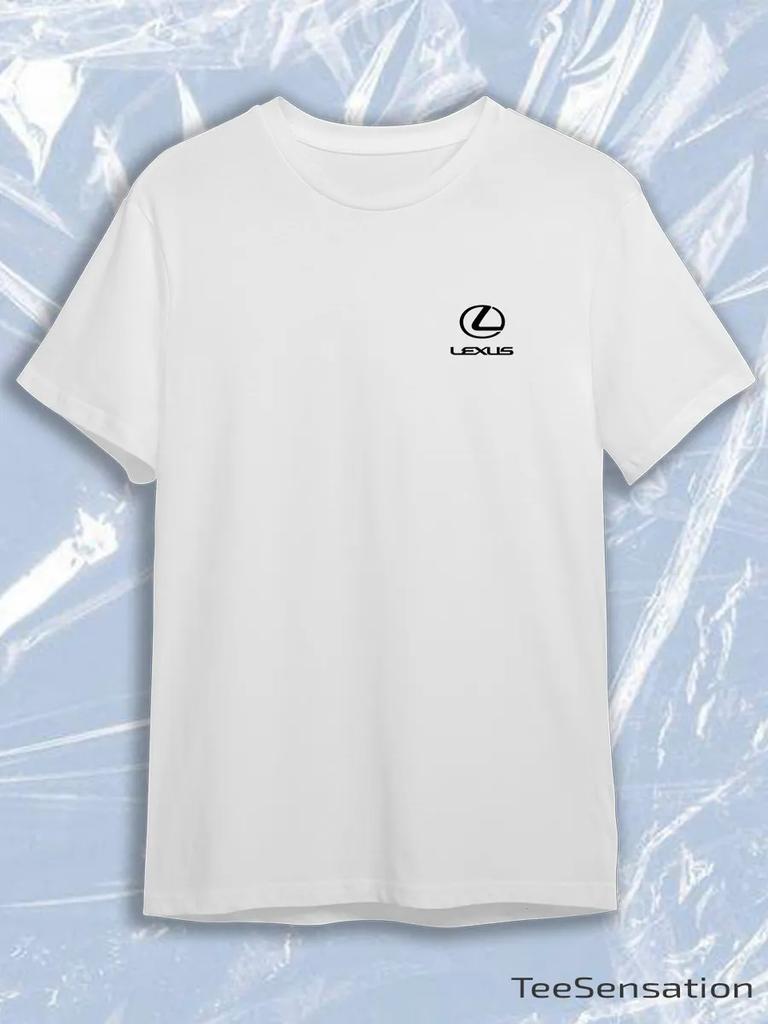 TeeSensation White Crew Neck Short Sleeve T-Shirt with Small Black Lexus L Chest Logo