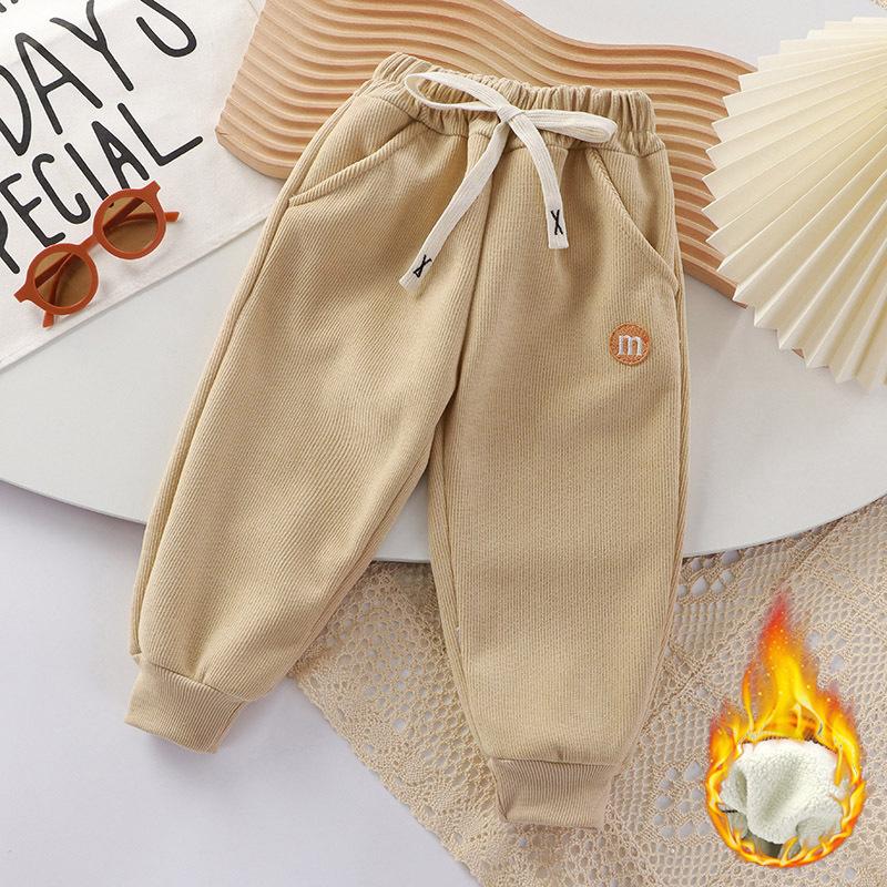 Children's Autumn and Winter Plus Velvet Thickened Outer Wear Trousers, Small and Medium-sized Children's Baby Winter Alpaca Fleece Trousers