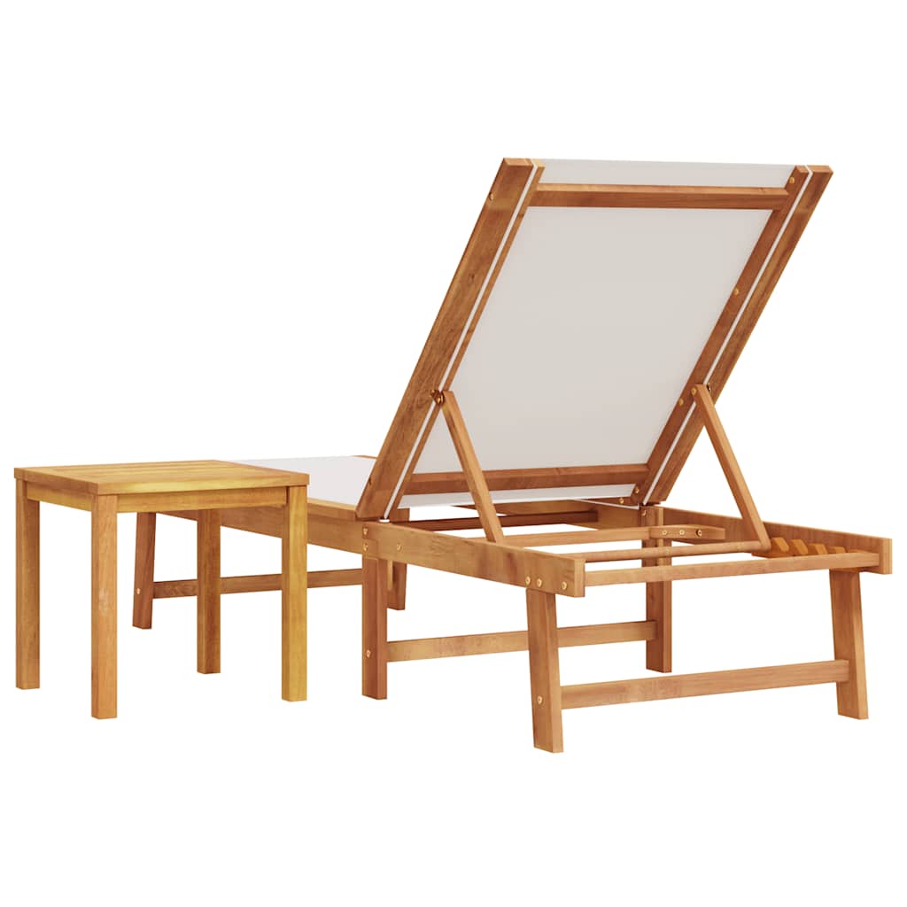 Sun Lounger with Table Grey Solid Acacia Wood and Textilene