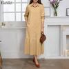 ZANZEA Women Casual Turn Down Collar Loose Long Sleeve Shirt Dress