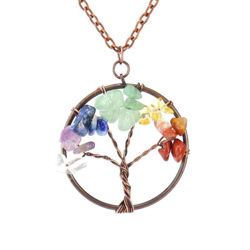 Ancient Red Copper 3.5Cm Natural Gravel Amethyst Crystal Tree Of Life Necklace Fashion Jewelry N52