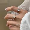 Su Chuang S925 Sterling Silver Oval Aquamarine Moonstone Women's Open Index Finger Ring, Korean Ins Blogger Style.