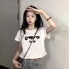 Pure cotton small man black shoulder short-sleeved shirt women's summer new loose and thin design short top