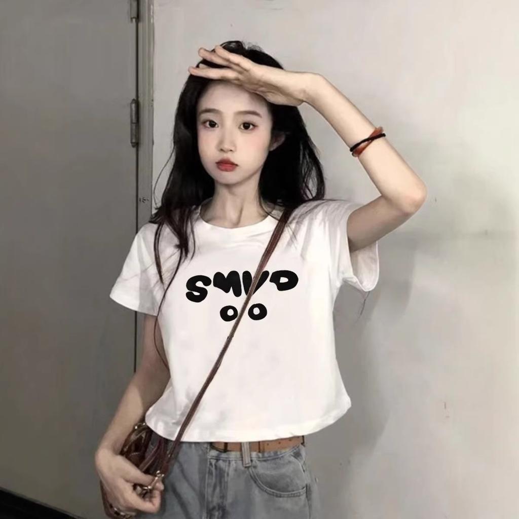 Pure cotton small man black shoulder short-sleeved shirt women's summer new loose and thin design short top