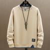 Men's Spring and Autumn Thin Section of Short Round Neck Pullover Long Sleeved Shirt Casual Bottoming Shirt