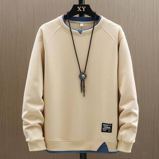Men's Spring and Autumn Thin Section of Short Round Neck Pullover Long Sleeved Shirt Casual Bottoming Shirt
