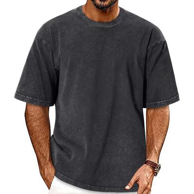 Men's Vintage Washed T-shirt Cotton Breathable Oversize Casual Tops Solid Color Male Loose Fit Cozy Tees Fashion Streetwear