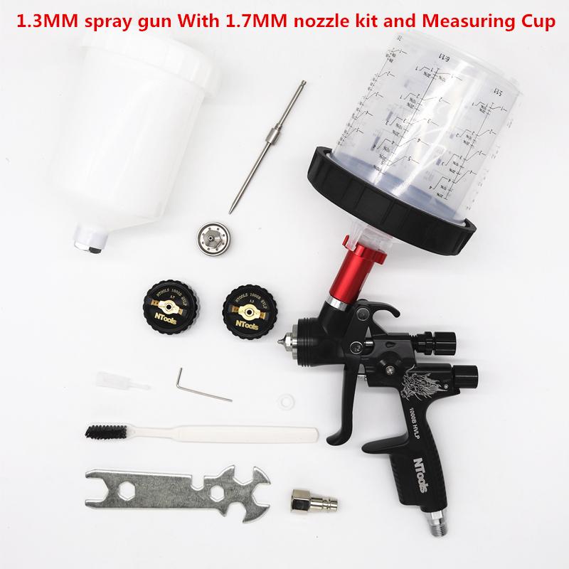 Hvlp Spray Gun with Adapter and Mix Tank Car Repair Paint Spray Guns 1.3 And 1.7mm Nozzle for Painting Water Based Air Spray Gun