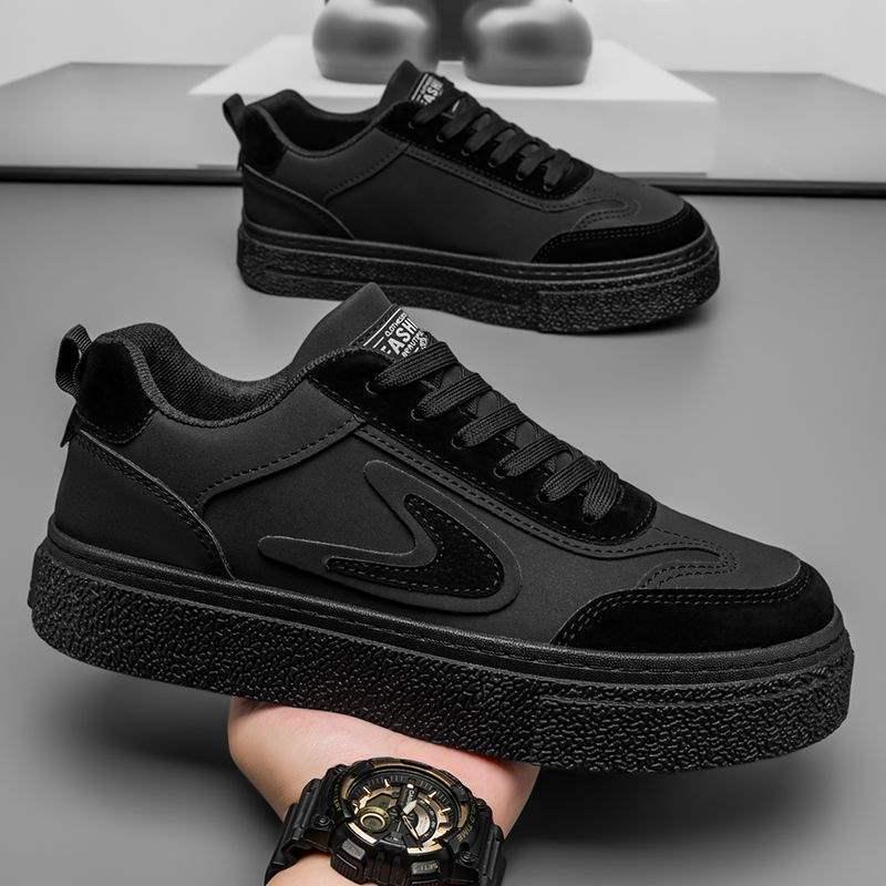 

Мужские скейтбордические кроссовки пшеничного цвета на толстой подошве - Осень/Зима 2025, Корейский стиль, Повседневные, Нескользящие, Спортивные 40 чёрный