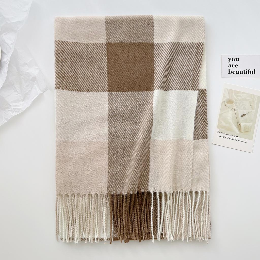 Autumn and winter British style plaid scarf men's and women's autumn and winter imitation cashmere scarf thickened warm fringed shawl scarf