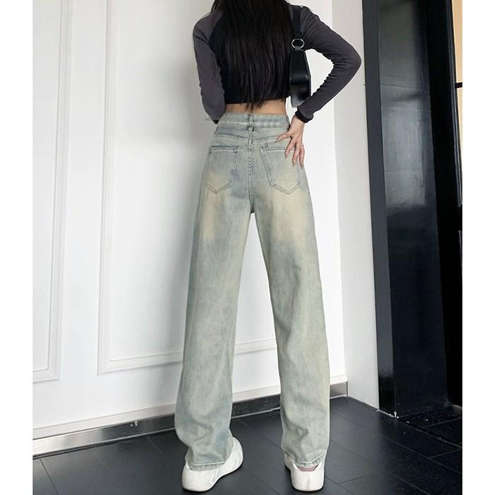 Narrow Wide Leg Jeans Women's Loose Drape High Waist Straight Pants