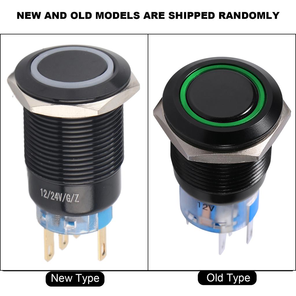 19mm 12-24V LED ON/OFF Black Waterproof Selflocking Latch Push Button Flate Switch