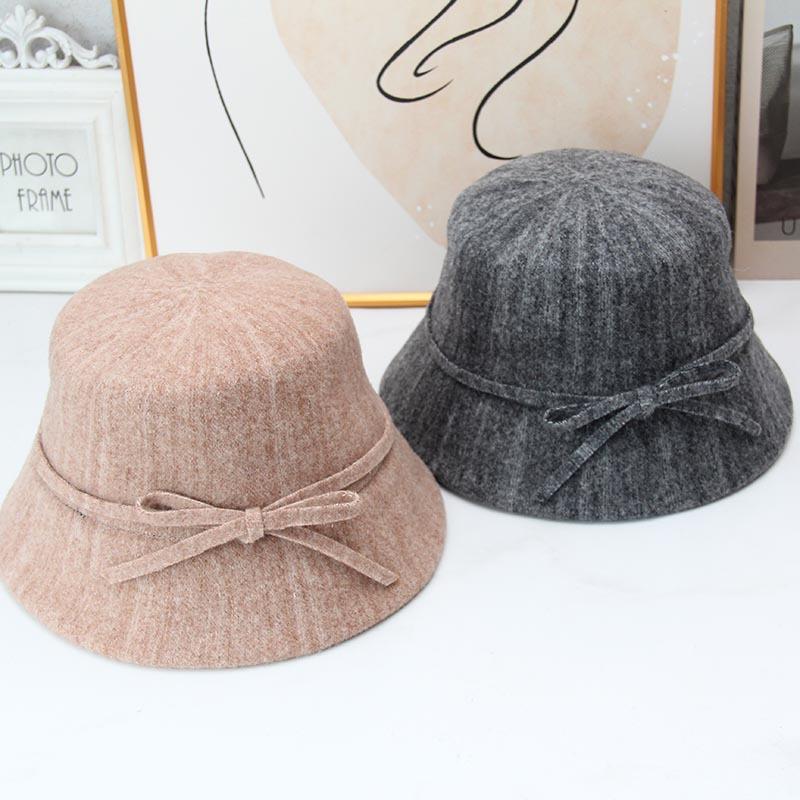 New Elegant Bow Mixed Color Wool Bucket Hat Women's Autumn and Winter Versatile Washbasin Hat Bucket Hat