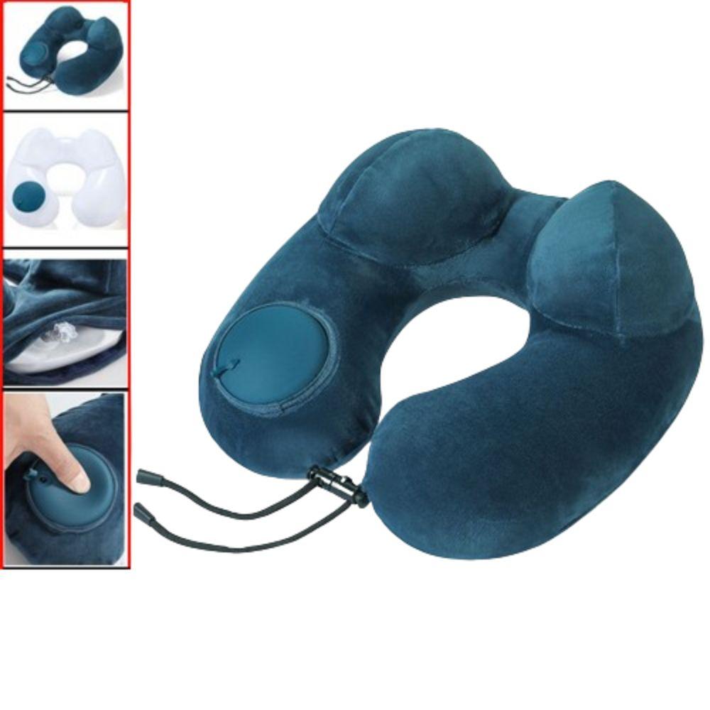 

U-образная надувная дорожная подушка Мягкая подушка для поддержки шеи Удобная подушка-подголовник Офис/Школа Blue-without Bag