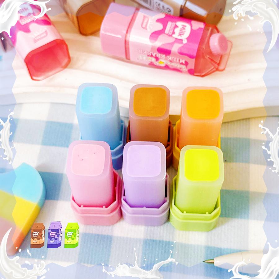 Kawaii Stationery Items School Teacher Gift Office Supplies Classroom Back To School Milk Carton Rubber Erasers Cute Things