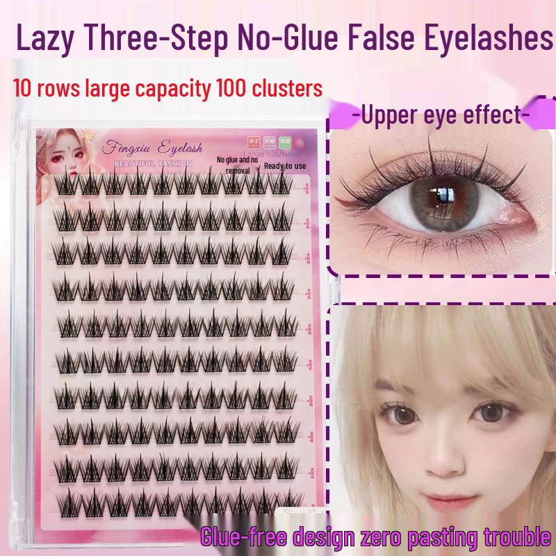 Little Devil Self-Adhesive Natural Cluster Eyelashes - Glue-Free, Segmented Sunflower Design for Women