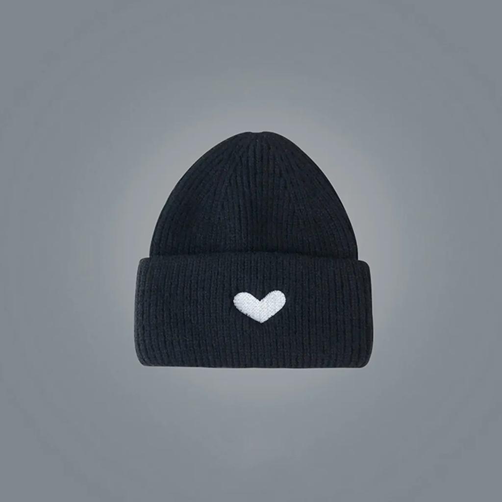 Natural NewKnit Beanie: Cozy Embroidered Heart Knit Cap - Warm Winter Hat for Women & Girls