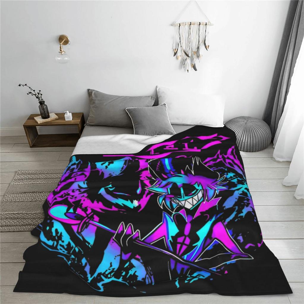 Hazbin Alastor Cartoon Hotels Knitted Blankets Anime Action Flannel Throw Blanket Bedroom Sofa Printed Ultra-Soft Warm Bedspread
