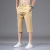 Summer Mens Cotton  Cropped Pants Fashion Casual Loose  Leg Straight Trouser Vintage Calf-Length Shorts Streetwear