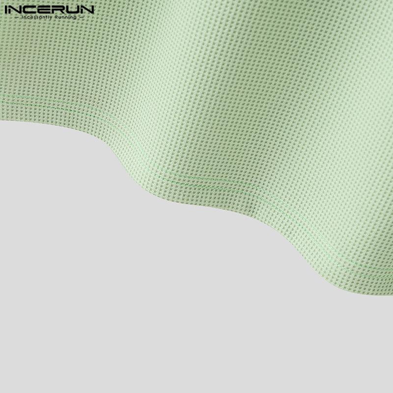 INCERUN Summer Men Short Sleeve Casual Loose Texture Henley T-shirts Tops