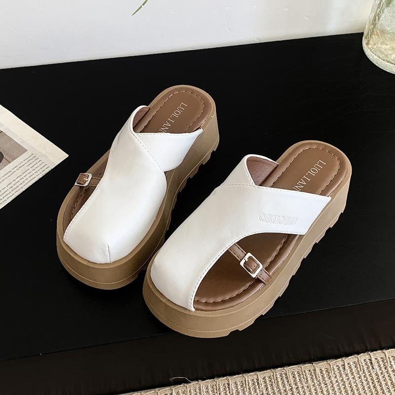 2025 new Roman slippers women's summer wear muffin heightened thick bottom high sense explosion Baotou sandals summer
