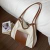 Fashion Retro Splicing Tote Bag Women's 2025 New Large-capacity Canvas Shoulder Bag Casual Commuter Armpit Bag