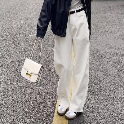 2023 Women's High-Waisted White Straight-Leg Wide-Leg Work Pants