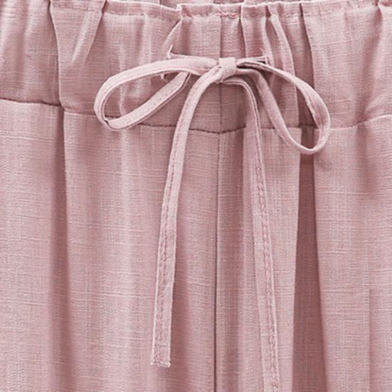 Thin Elastic Waist Women Trousers Side Pockets Drawstring Wide Leg Casual Trousers Ladies Clothing