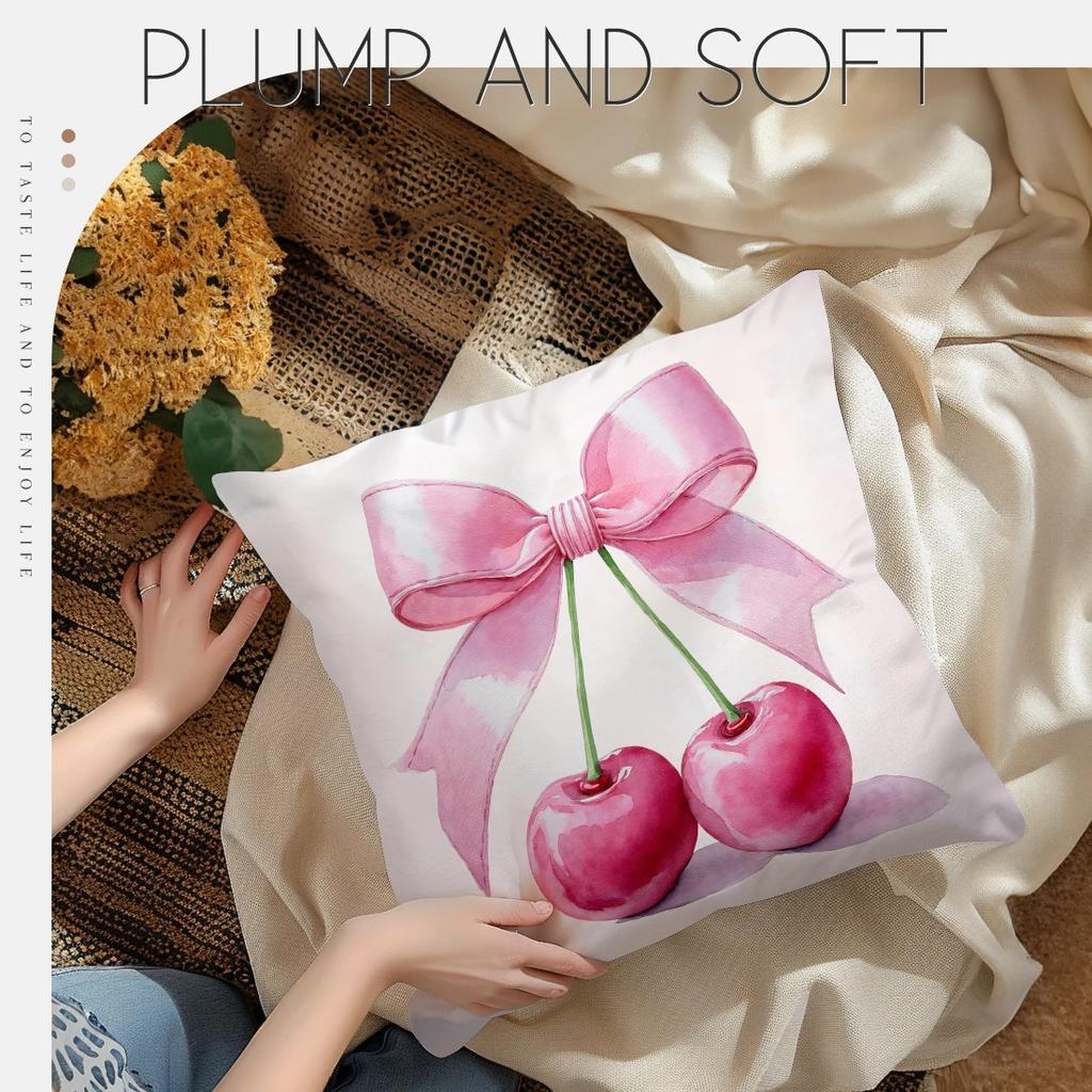 Soft Pink Bow & Cherry Blossom Pillow Cover 45x45cm -  Floral Printed Pillow Case for Sofa Living Room, Home Decor  Pillow Cover