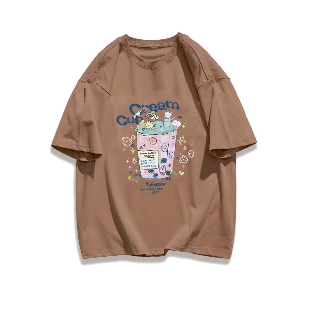 Summer Short Sleeve Tshirt Women Cartoon Print Round Neck Top Fashion Loose Tee
