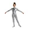 Long Sleeve Front Zip Metallic Footed Bodysuit for Girls Shiny Unitard Jumpsuit Stage Performance Dance Competition