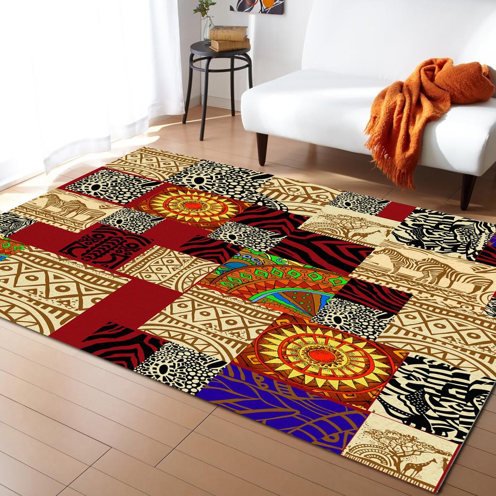 African Tambourine Geometric Lines Carpets for Living Room Anti-slip Carpet for Bedroom and Kitchen Floor Mats Home Decor Rug