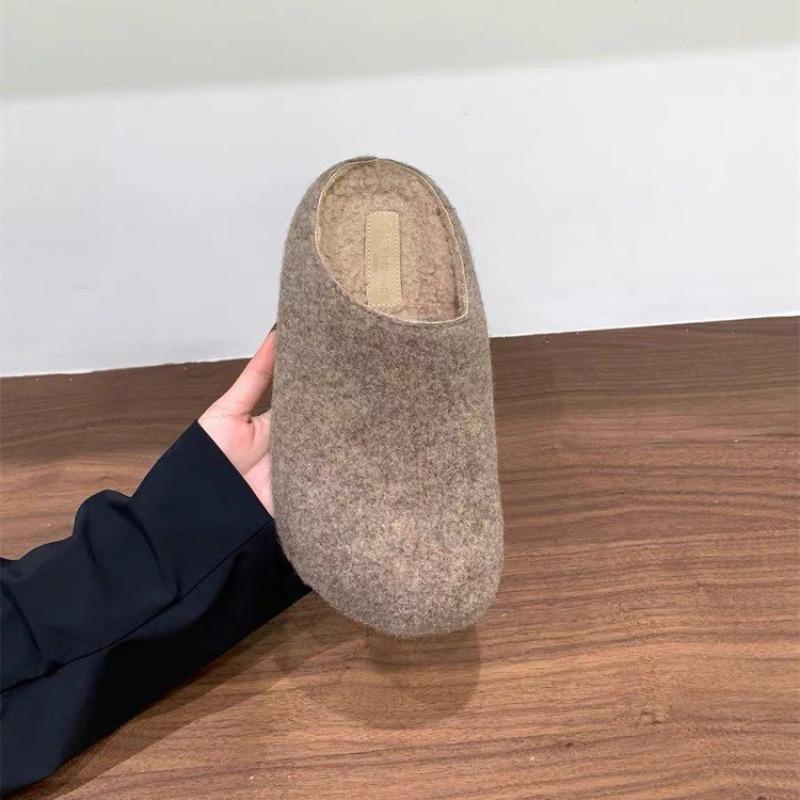 Retro thick-soled bag head half slippers women's new autumn and winter fluffy slippers women's outer shoes
