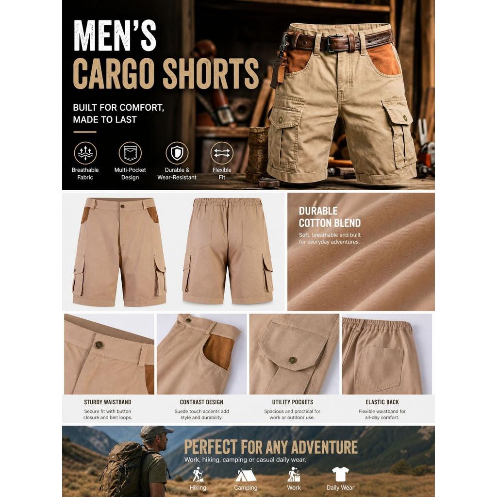 2026 Trendige Herren Mehrfarbige Lässige Outdoor Amerikanische Arbeitskleidung Kurze Hose mit Mehreren Taschen Herren Mode Shorts Hosen