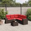 6 Piece Garden Sofa Set with Cushions Brown Poly Rattan