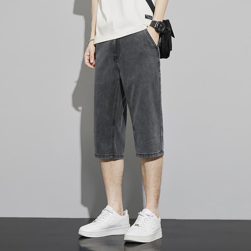 Pantaloncini in Denim Tencel da Uomo Estivi Sottili Freschi Larghi Dritti Casual Versatili Pantaloni Corti Jeans alla Moda