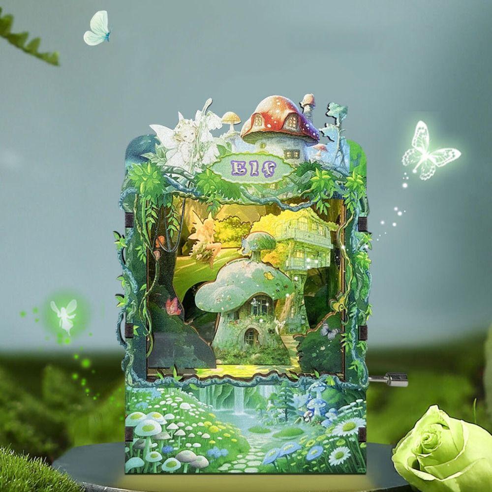 

3D Hand-cranked Musical Box Wooden Night Light Music Box Fashion Crafts Wooden Music Box Birthday greenfield fantasy house