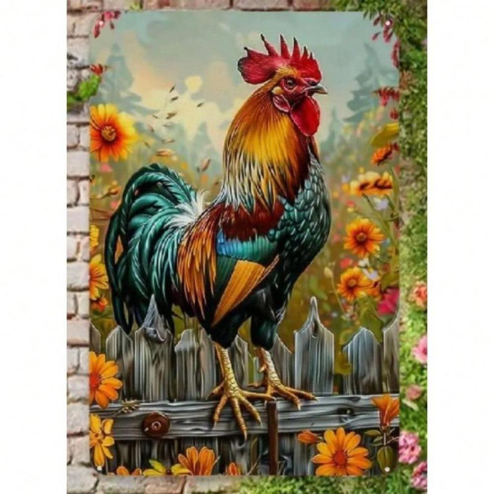 Vintage Farmhouse Metal Wall Art Rustic Rooster Sign 8x12 Inch Outdoor Indoor Decor