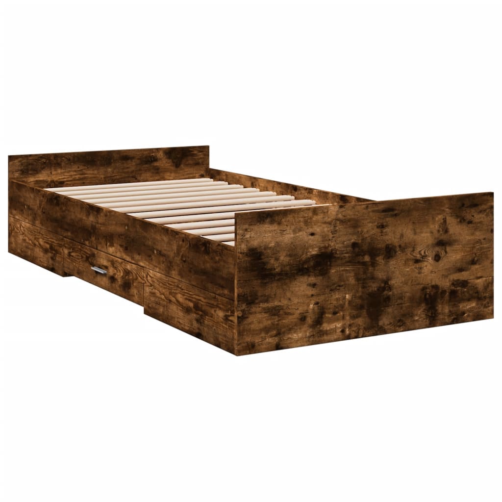 Bed Frame with Drawers Smoked Oak 100x200 Cm Particleboard