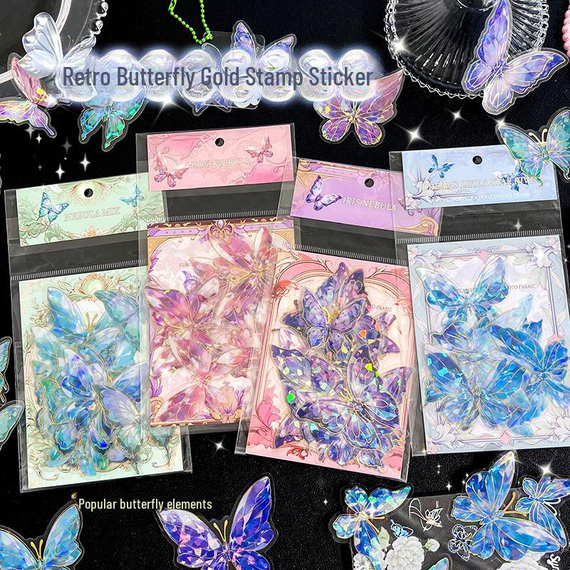 Bunte 3D-Schmetterlings-Laser- und wasserdichte PET-Aufkleber für die DIY-Handbuch-Collage-Dekoration