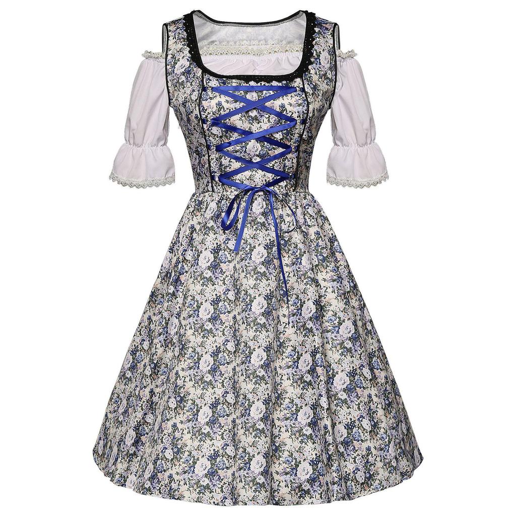 Grote Mat Blauw & Wit Bloemen Oktoberfest Bierjurk Kostuum voor Podium