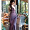 Purple Polka Dot Backless Neck Dress Women's Summer High-end Slim-fit Skirt Spice Girl Style Waist-wrapped Hip Dress