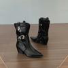 Black British Style Pointed Thick Heel Boots Women's 2025 New Autumn Small Man Height Increase Thin Short Boots Knight Boots