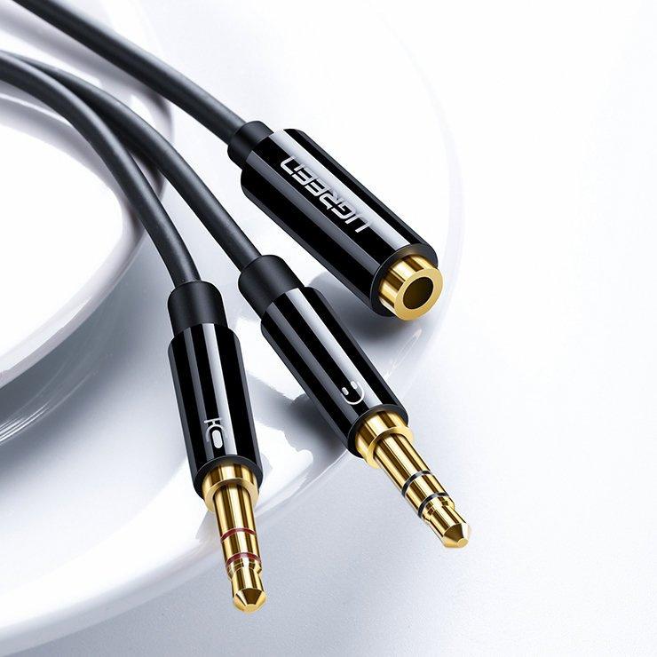 Ugreen Dual Male 3.5mm AUX Splitter Cable for Microphone & Headphones - Black (Model: AV140)