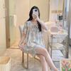 1011 New cotton and silk pajamas women's spring summer short-sleeved shorts printed suit cute fashion loungewear