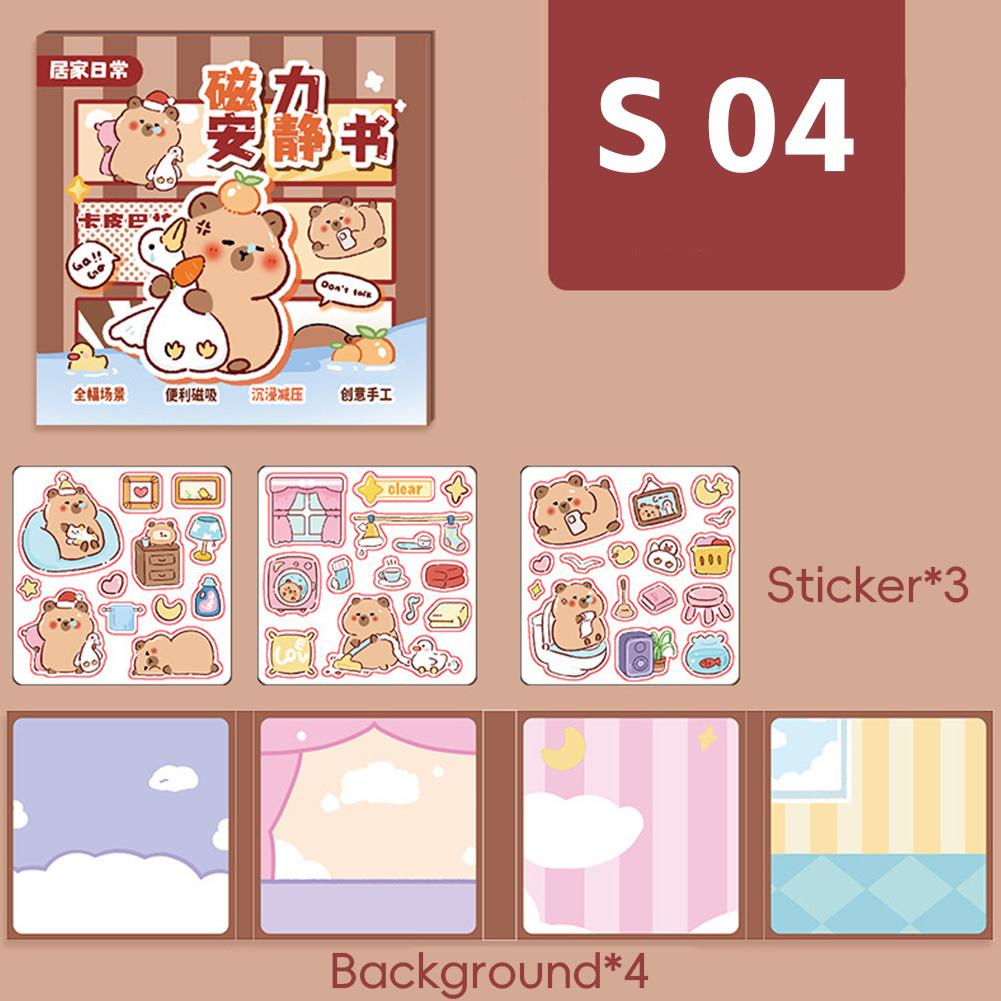 Capibara Theme DIY Sensory Quiet Book for Girls No-Cut Busy Book Fine Motor Skills Toy Reusable Sticker Squeeze Sensory Bean Bag Book for Kids