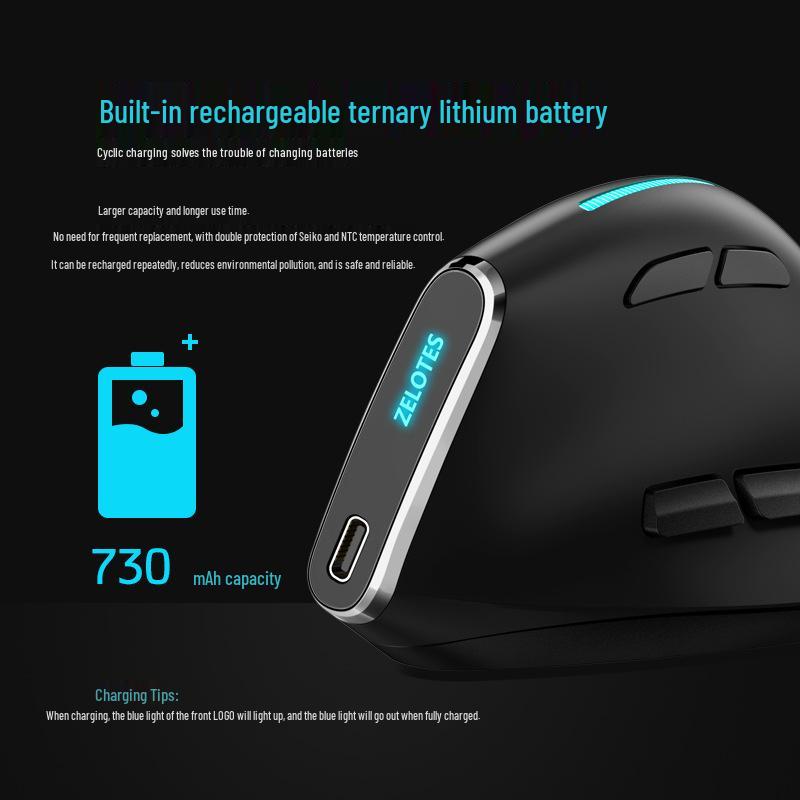 ZELOTES Master F36 Vertical Ergonomic Mouse: Three-Mode Bluetooth, Rechargeable, Programmable