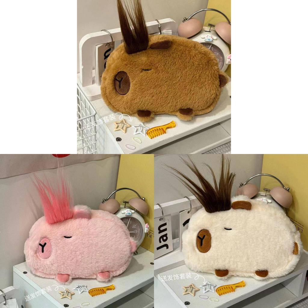 Plush Capybara Pencil Case With Large Capacity For Kids And Students